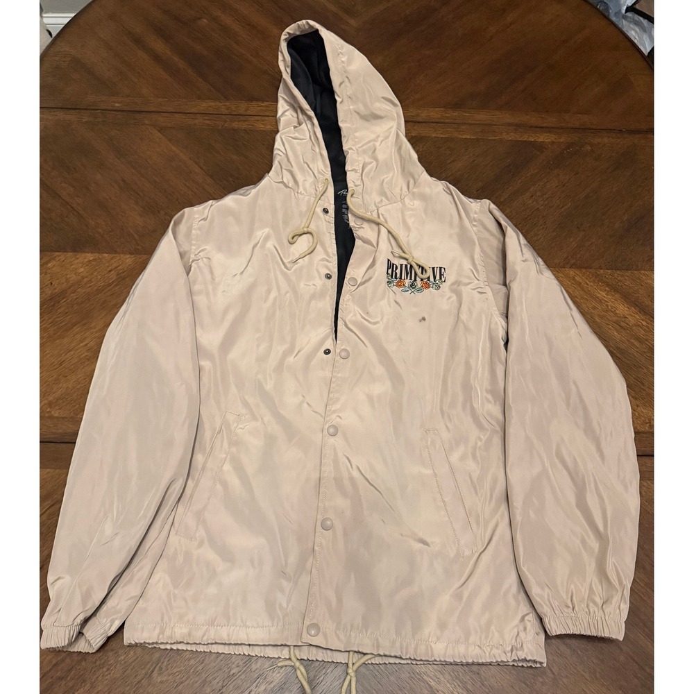 Primitive Skateboarding Hooded Windbreaker Jacket Tan Floral Rose Mens Small